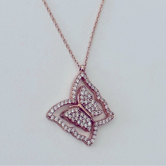 🦋Reversible spinning butterfly 925 silver necklace 14k rose gold plated